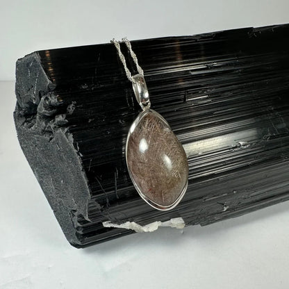 Stunning sterling silver rutilated quartz teardrop pendant
