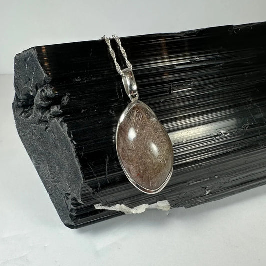 Stunning sterling silver rutilated quartz teardrop pendant