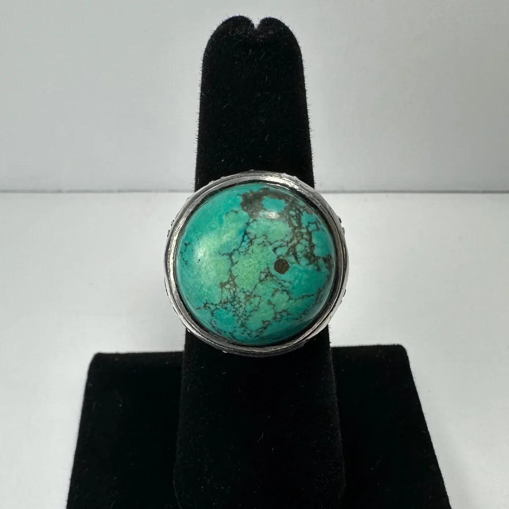 Stunning silver turquoise ring with bold natural matrix stone