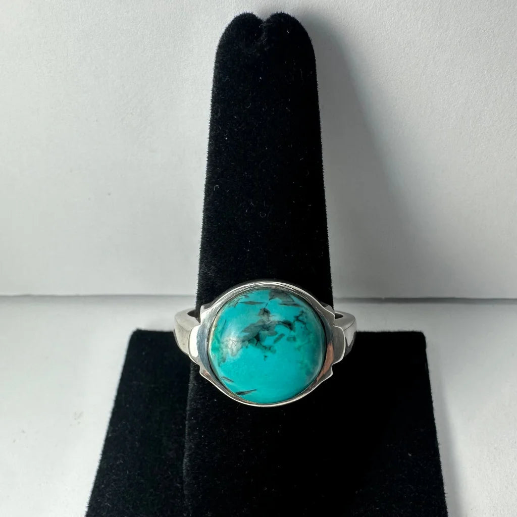 Stunning sterling silver turquoise ring with oval matrix stone