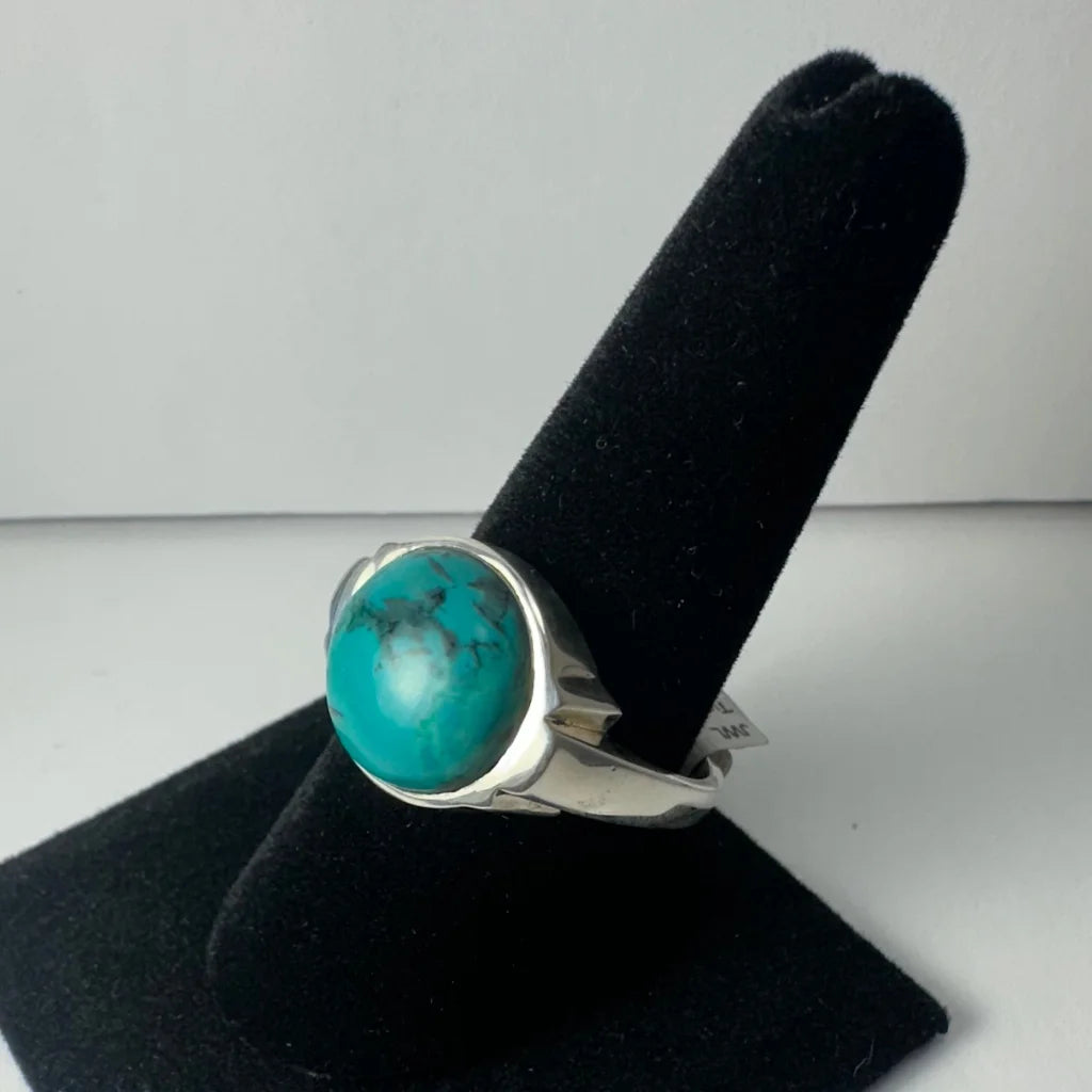 Stunning silver turquoise ring with oval natural matrix stone