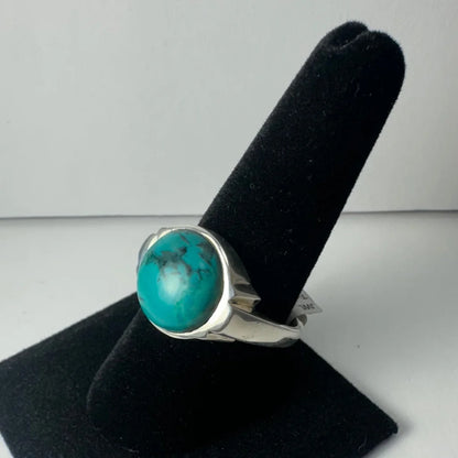 Stunning silver turquoise ring with oval natural matrix stone