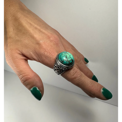 Stunning silver turquoise ring with natural matrix stone
