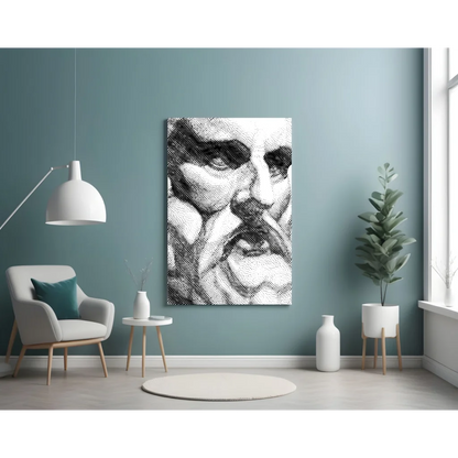 Black and white stippled bearded man portrait canvas wall art