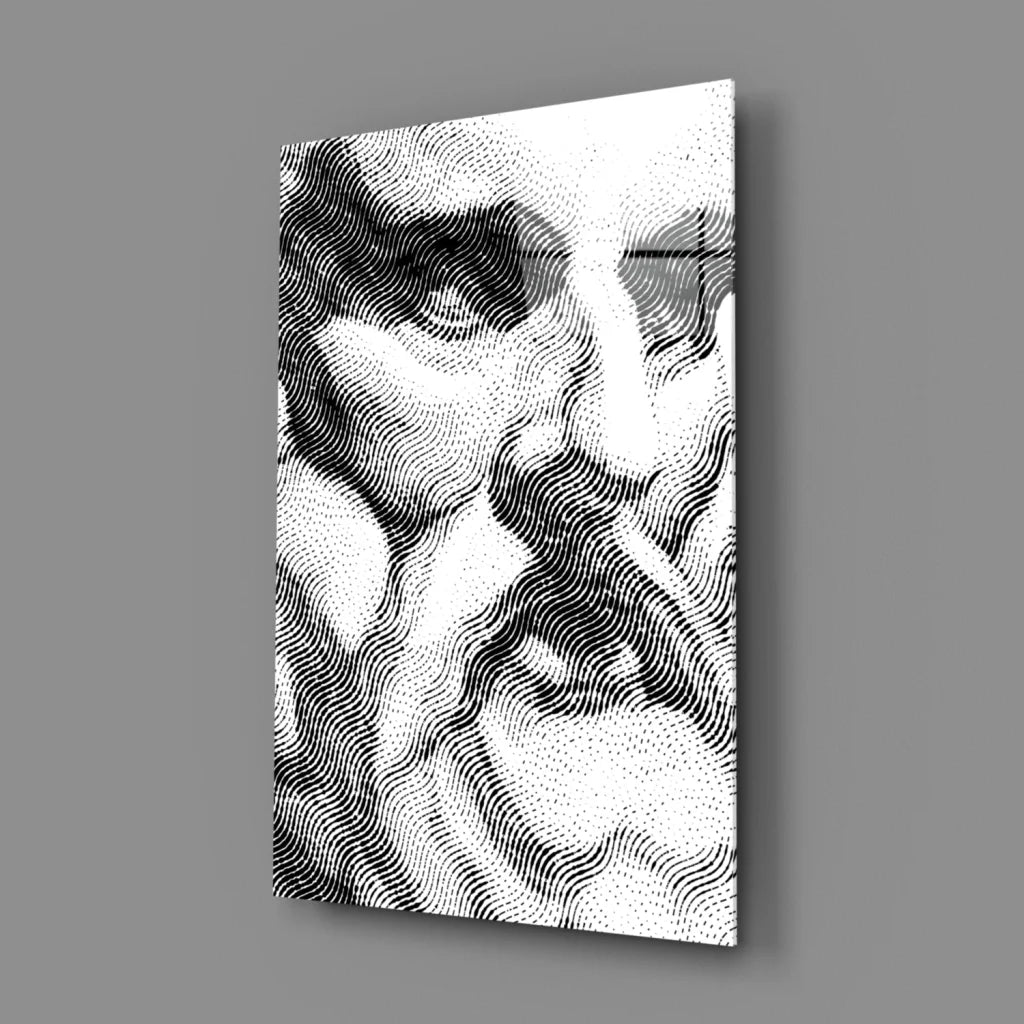 Black and white abstract face wall art canvas with wavy lines