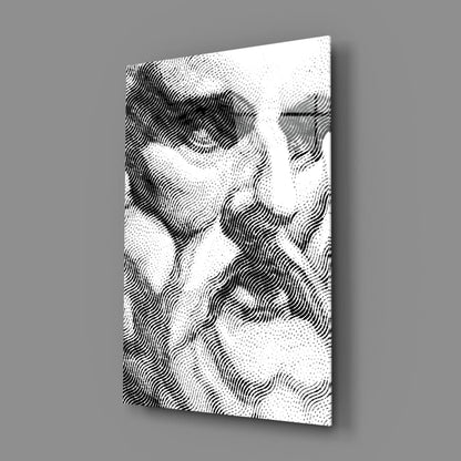 Black and white abstract face wall art canvas with wavy lines