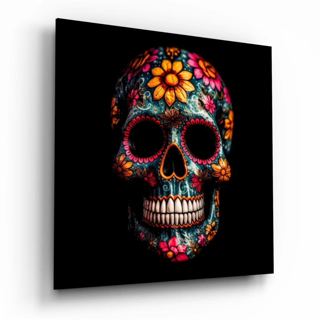 Stunning Sugar Skull Tempered Glass Art with Bold Colors | Insigneart USA | vintageantiquesgifts.com
