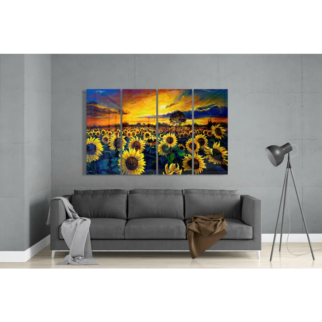 Stunning 3-panel sunflower canvas wall art with vibrant textured colors