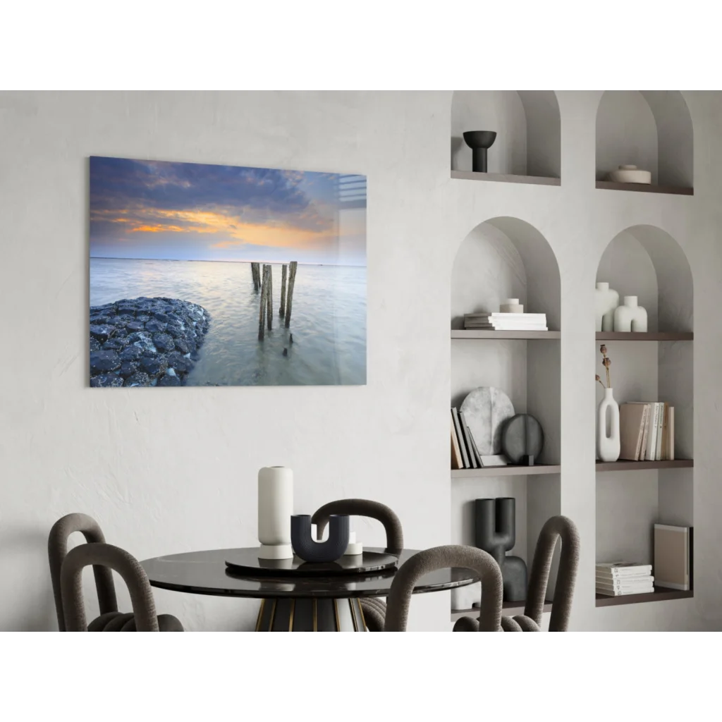 Modern black round dining table in minimalist glass wall art style