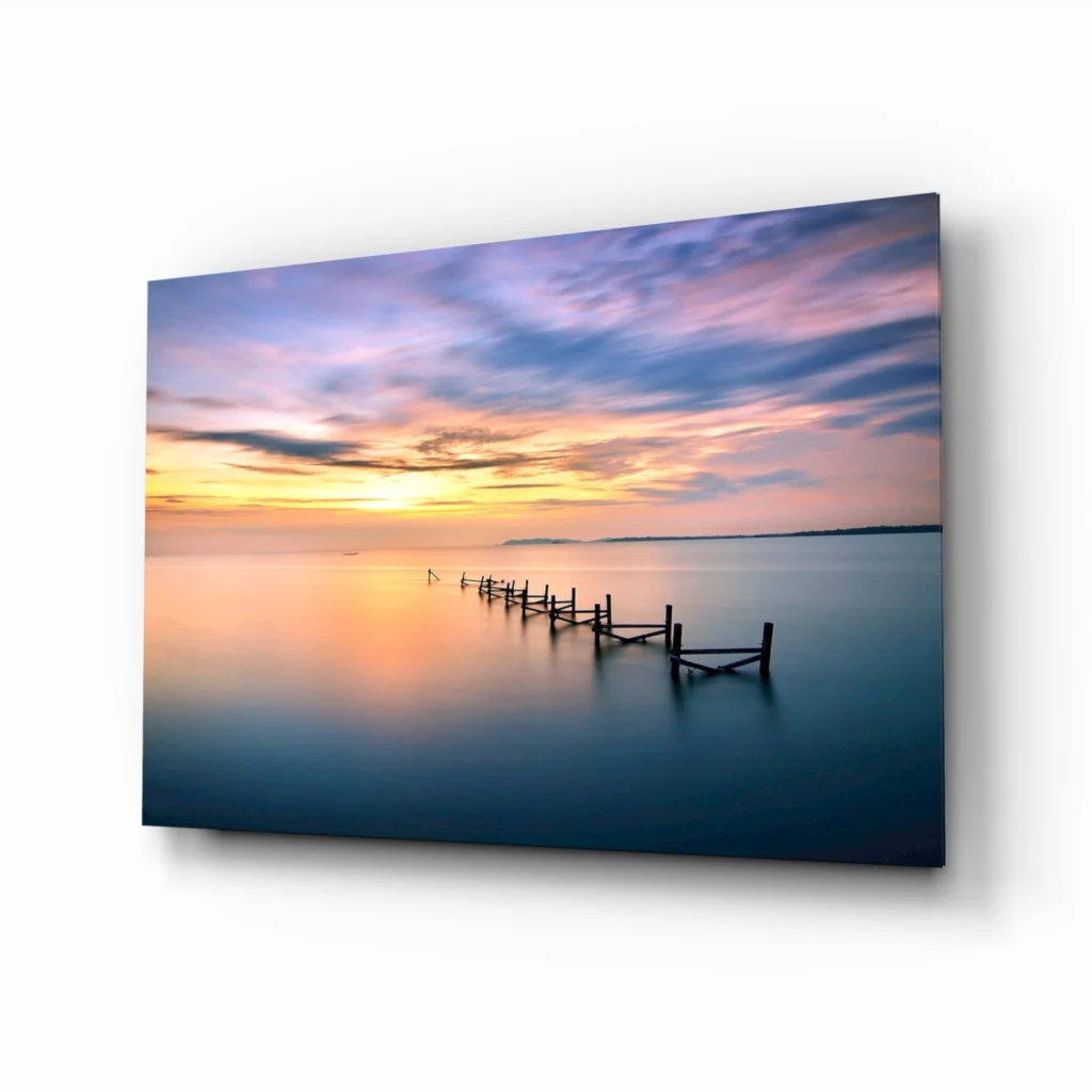 Vibrant sunset pier wall art print on canvas