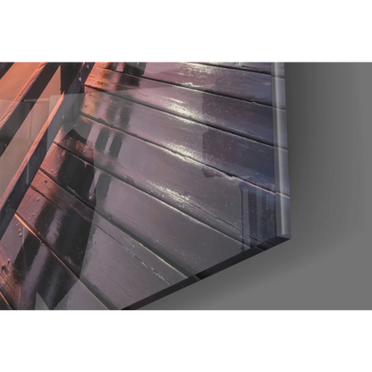 Clear Stunning Sunset Pier glass wall art with acrylic geometric design