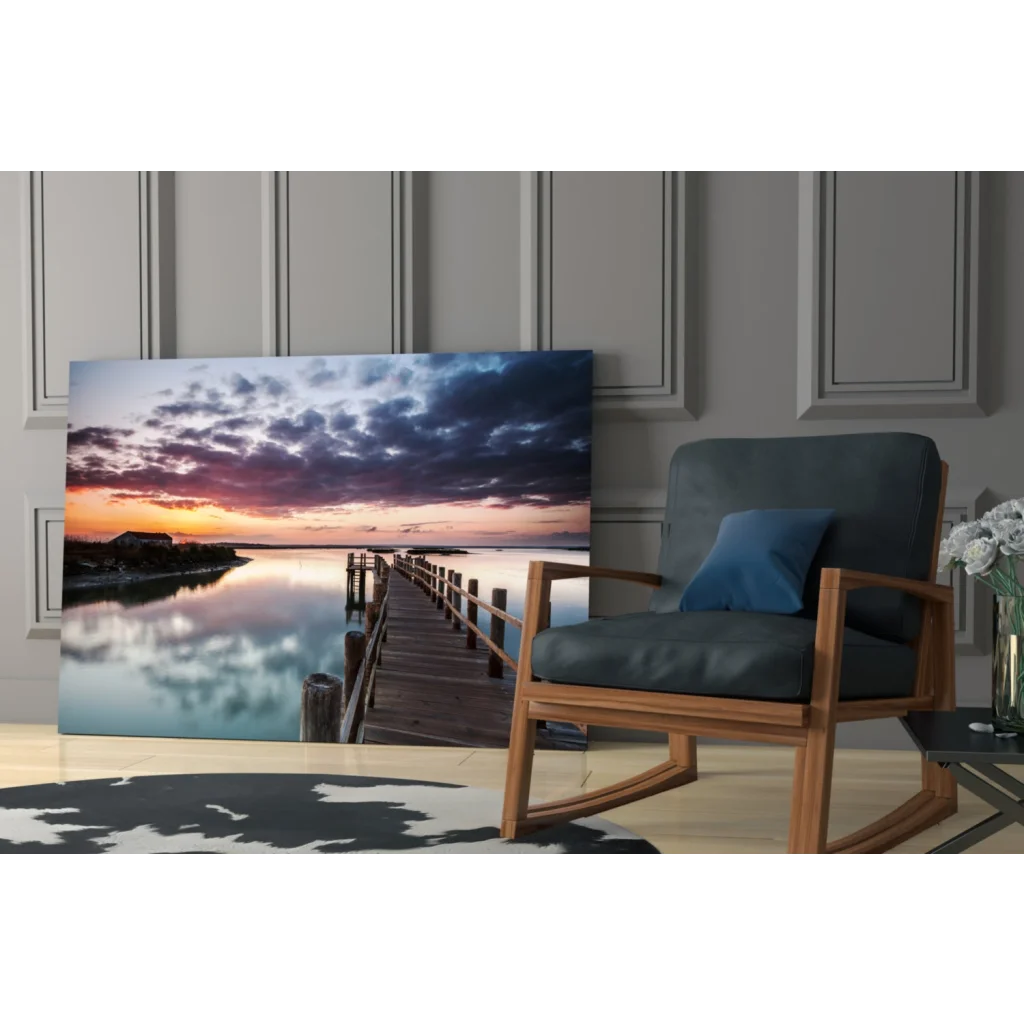 Stunning sunset pier canvas wall art with reflection design