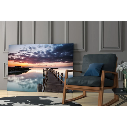 Stunning sunset pier canvas wall art with reflection design
