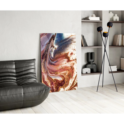 Stunning swirled glass wall art in blue, gold, and white swirls