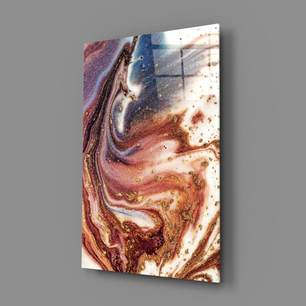 Stunning swirled blue gold white glass wall art panel