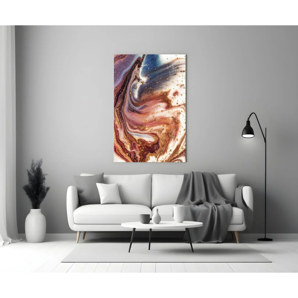 Stunning swirled glass wall art in blue, gold, and white