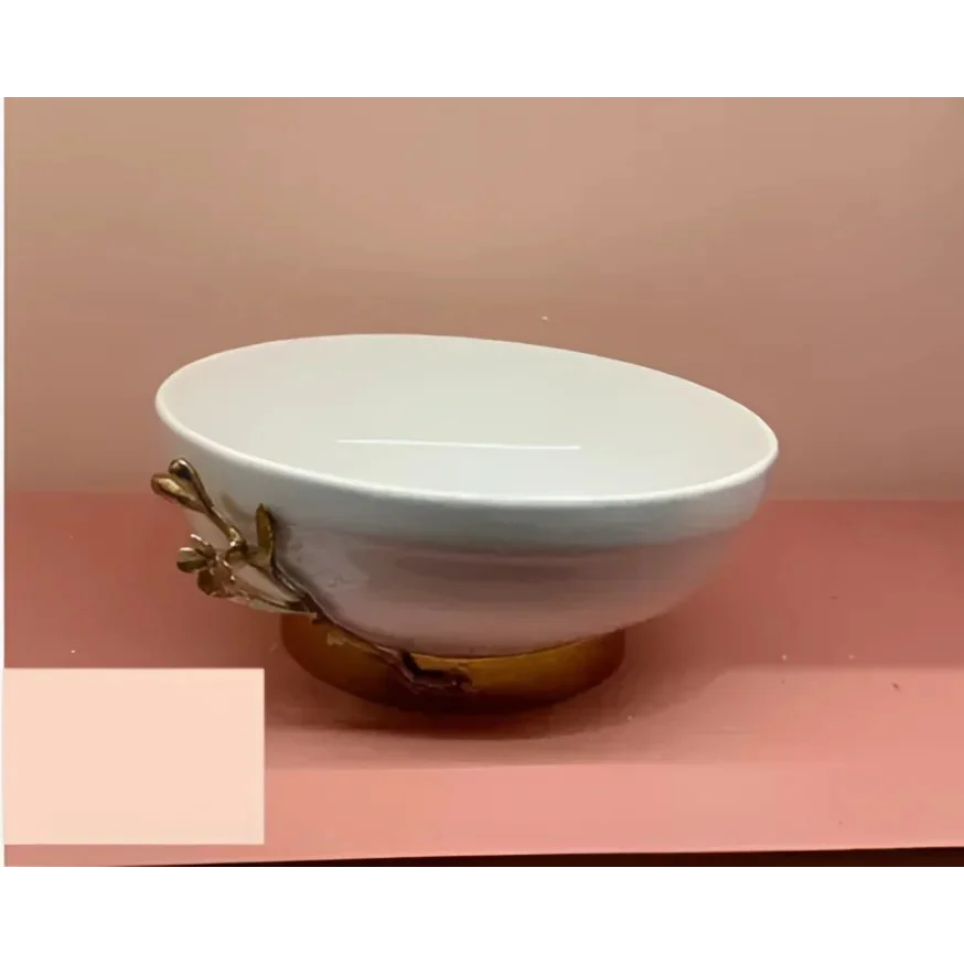 White ceramic bowl with gold leaf embellishments from Tavolo Ceramic Bowl Large collection