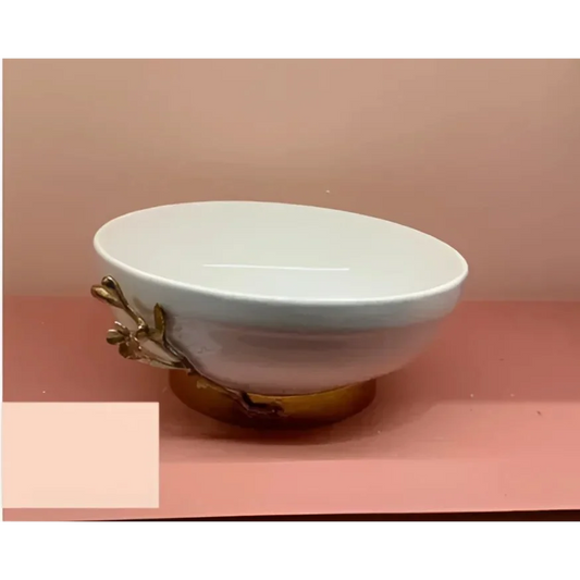 White ceramic bowl with gold leaf embellishments from Tavolo Ceramic Bowl Large collection