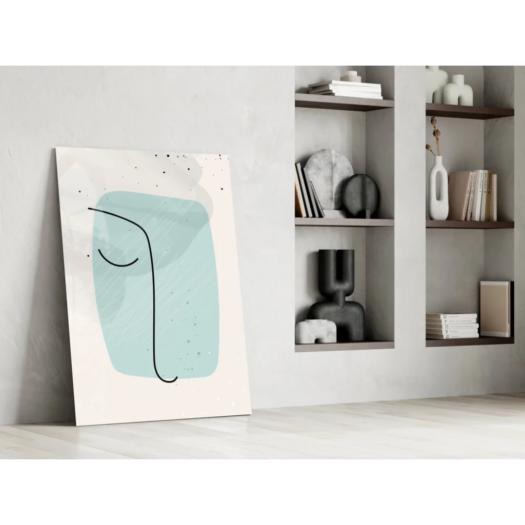 Stunning teal abstract face glass wall art panel minimalist canvas