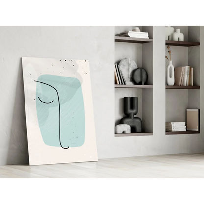 Stunning teal abstract face glass wall art panel minimalist canvas
