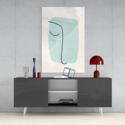 Stunning teal abstract face glass wall art on white canvas