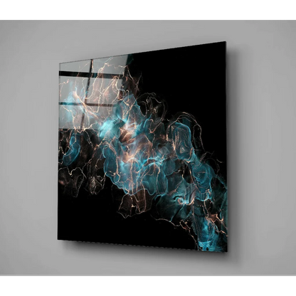 Stunning teal and black abstract glass wall art canvas print