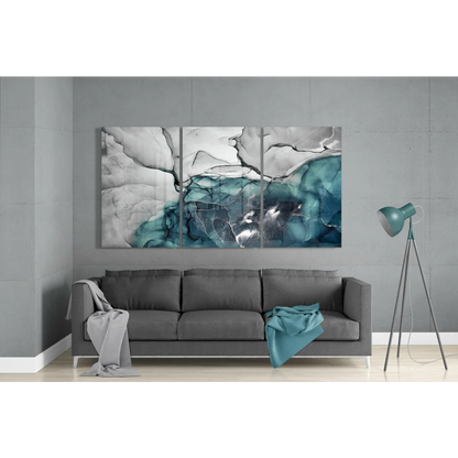 Stunning teal and white abstract glass wall art triptych set