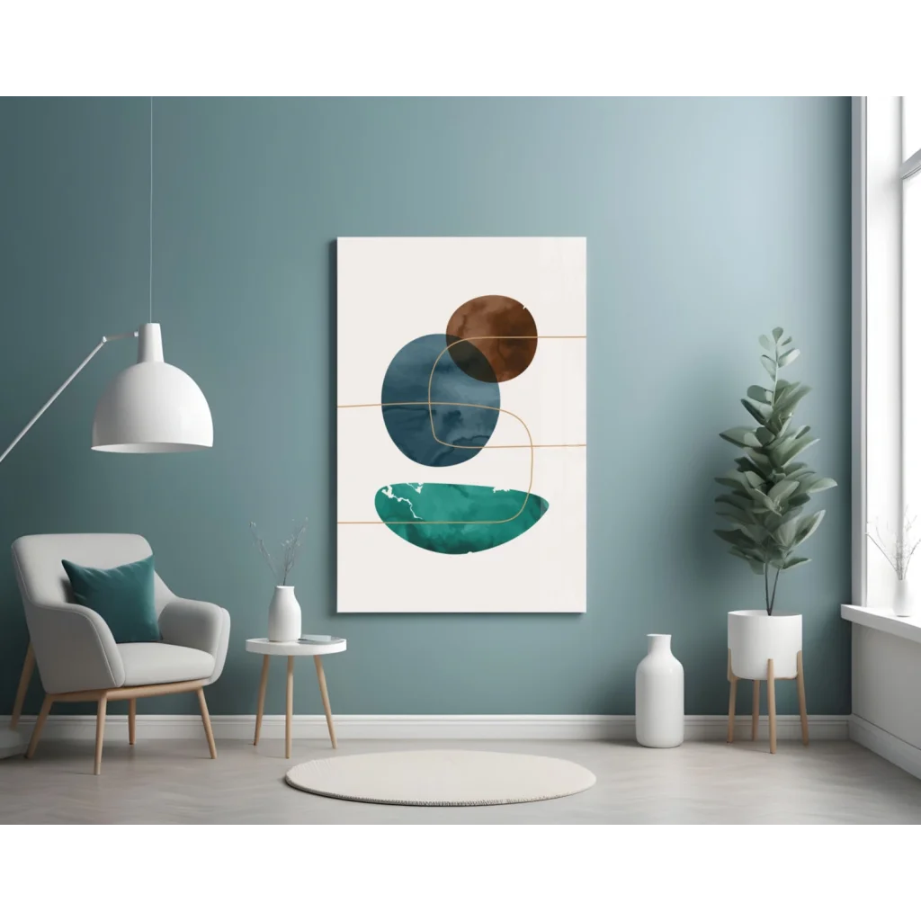 Stunning teal and brown circle glass wall art print