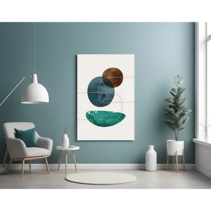 Stunning teal and brown circle glass wall art print