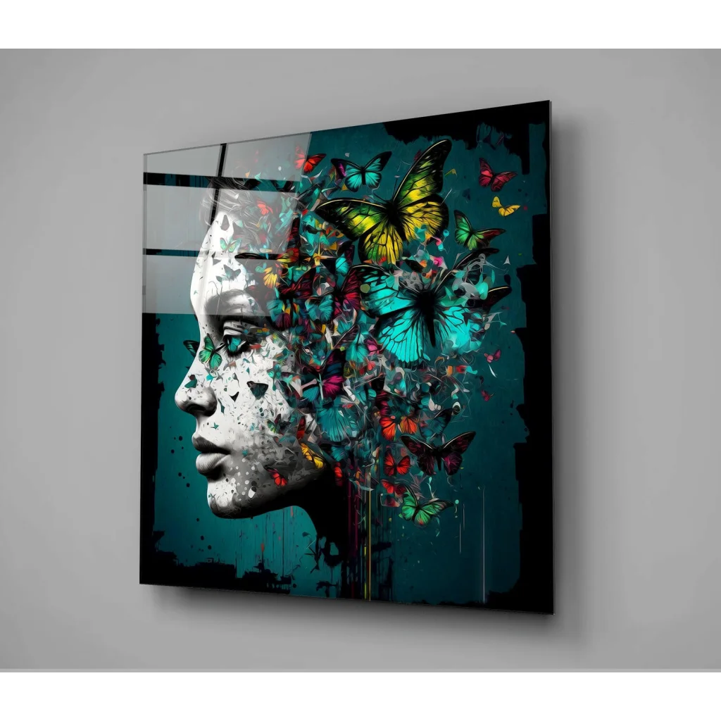 Stunning teal butterfly glass wall art canvas for home