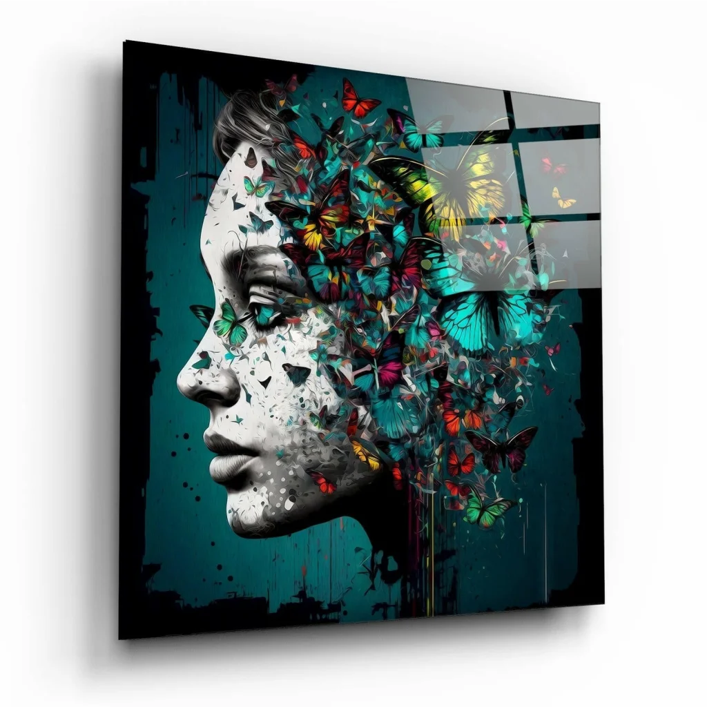 Stunning teal butterfly glass wall art for home decor