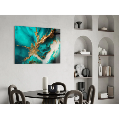Stunning teal and gold abstract glass wall art canvas print