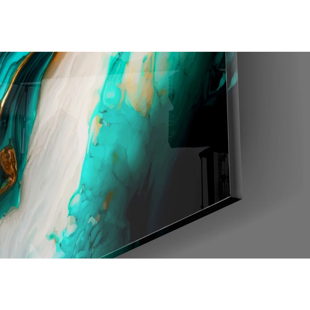 Samsung QLED TV displaying stunning teal gold glass wall art