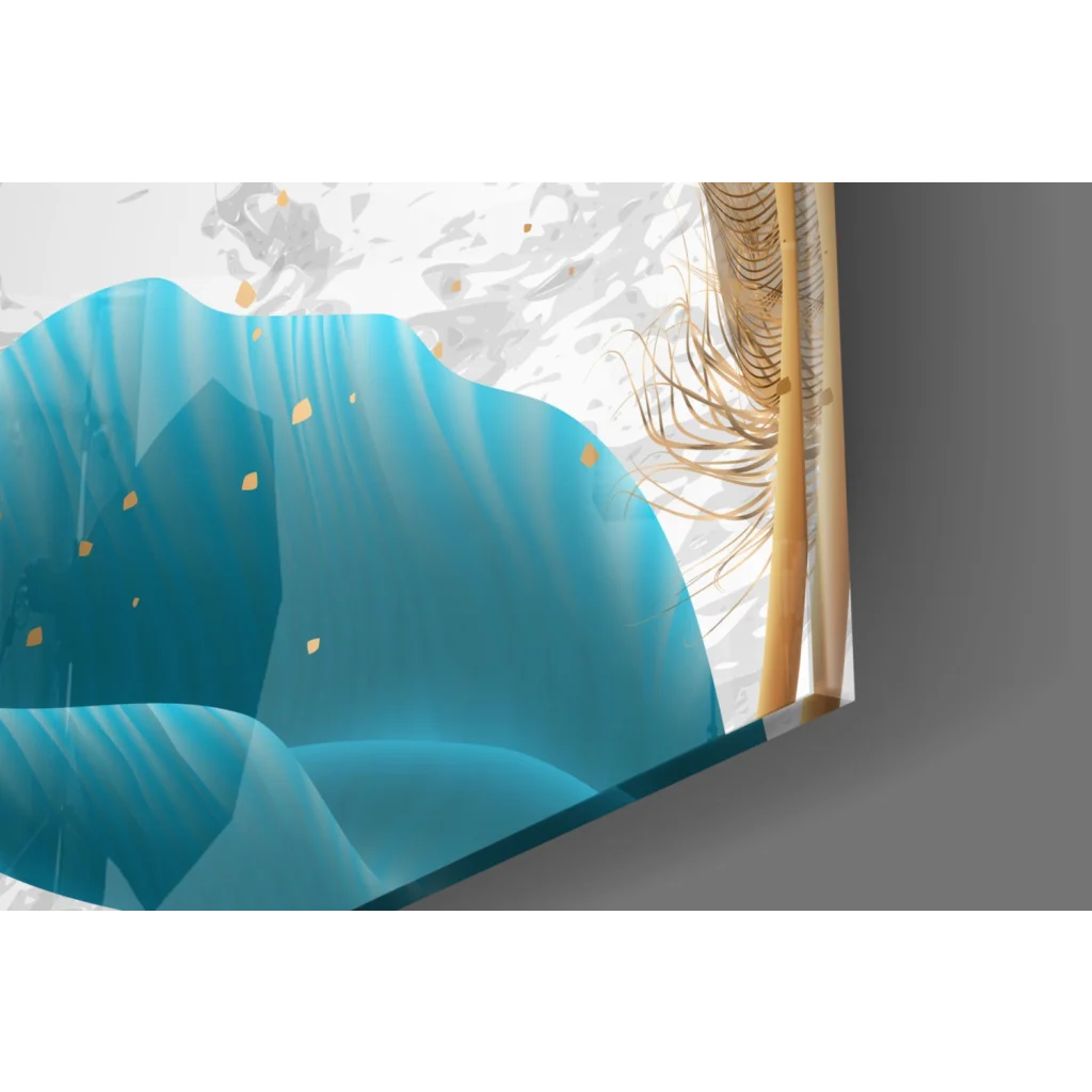 Stunning teal gold marble feather wall art canvas with turquoise waves