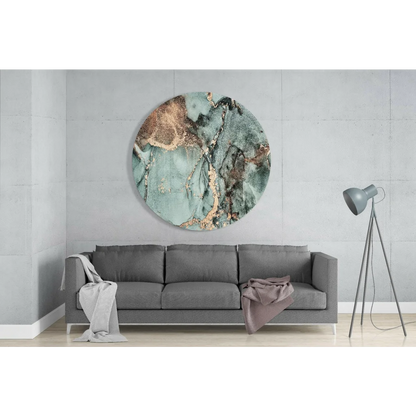 Stunning teal gold marble tempered glass art circle