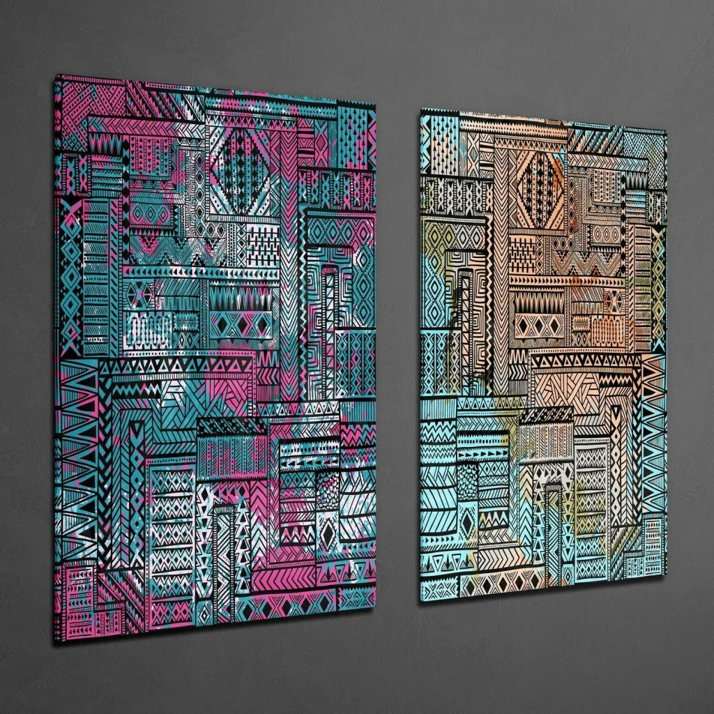 Glass Wall Art Stunning teal pink glass wall art set in 2-panel abstract design