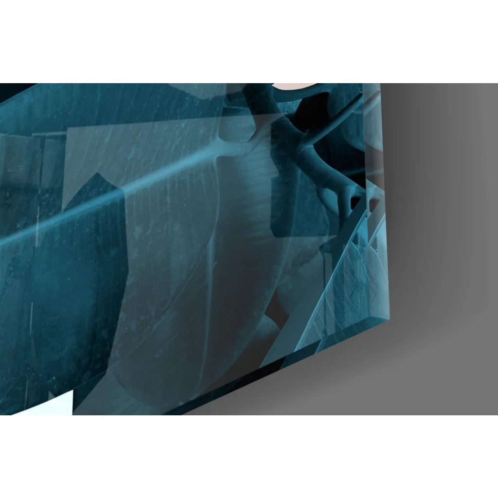 3D printed teal glass cube wall art with geometric design