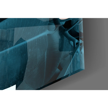 3D printed teal glass cube wall art with geometric design