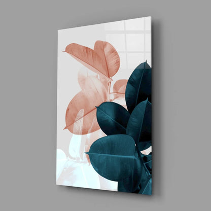 Stunning rose gold and teal leaf print wall art canvas