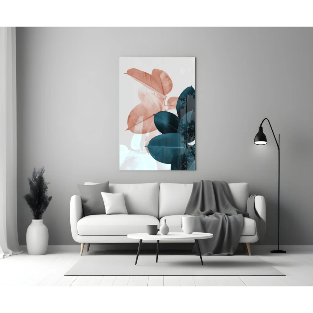 Stunning teal and peach abstract wall art print on canvas