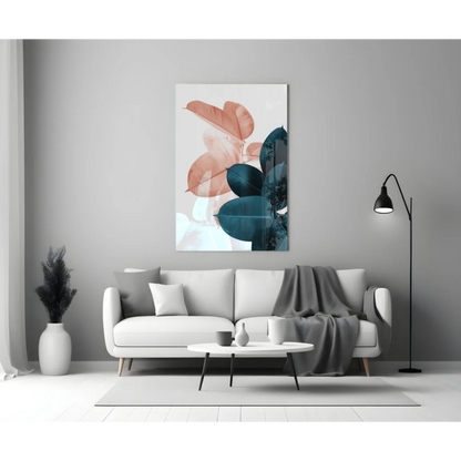 Stunning teal and peach abstract wall art print on canvas