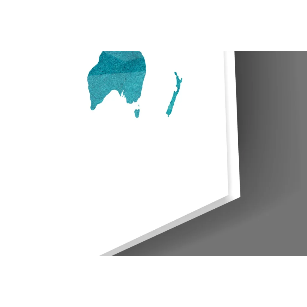 Framed teal watercolor map of Australia and New Zealand wall art