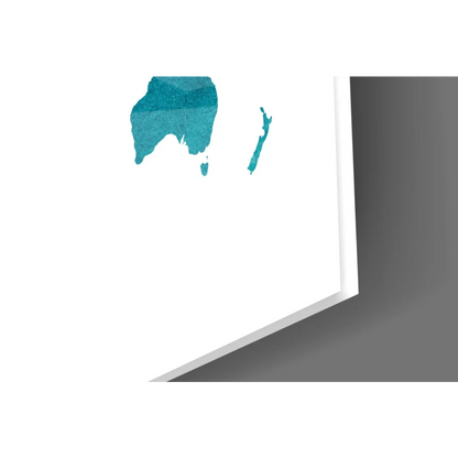 Framed teal watercolor map of Australia and New Zealand wall art