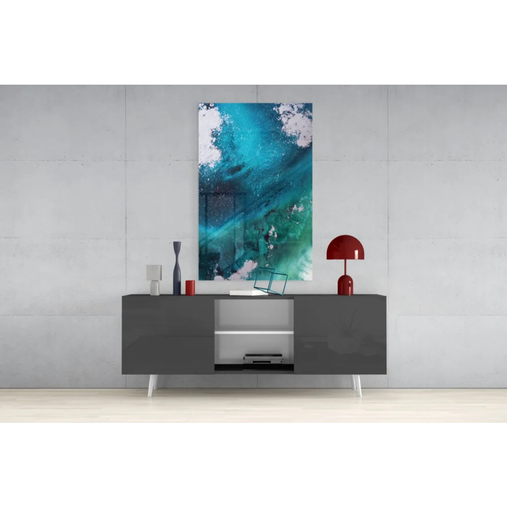 Modern gray sideboard with white legs and silver accents for wall art homes