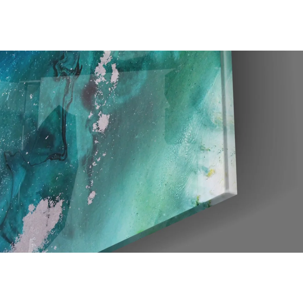 Stunning teal wave glass wall art print on glossy canvas