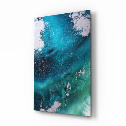 Stunning teal and green abstract glass wall art print on metal panel