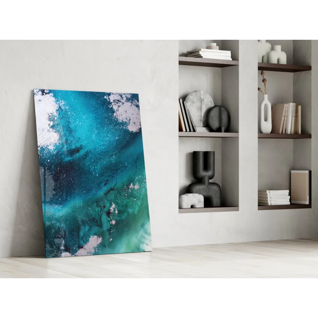 Stunning teal wave glass wall art print for modern homes