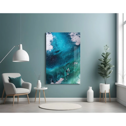 Stunning teal wave glass wall art print on canvas for modern homes
