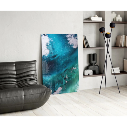 Stunning teal wave glass wall art print on abstract canvas for modern homes