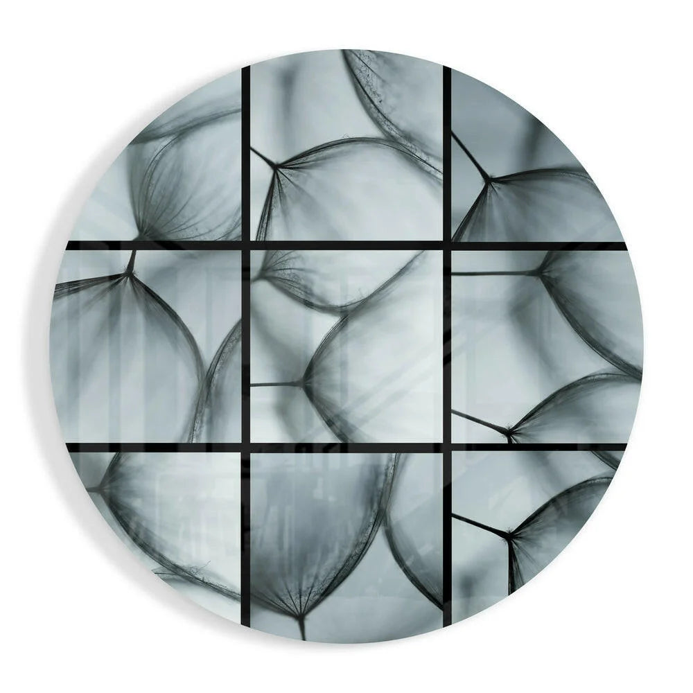 Black and white dandelion seed head tempered glass art coaster set